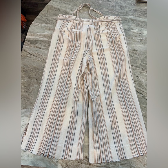 Democracy Linen Blend Striped Pants Size 6 Drawstring Waist Cropped raw hem - Picture 9 of 10